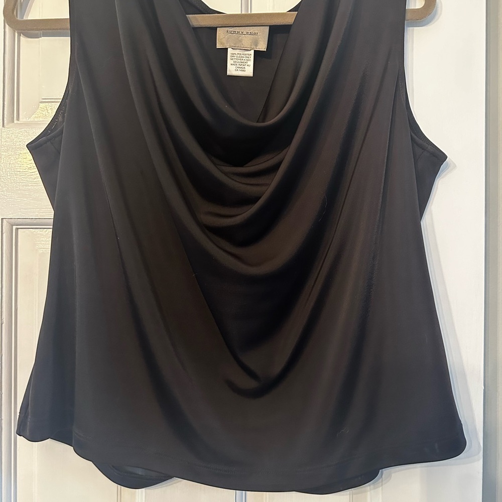 Black Draped Cowl Neck Blouse